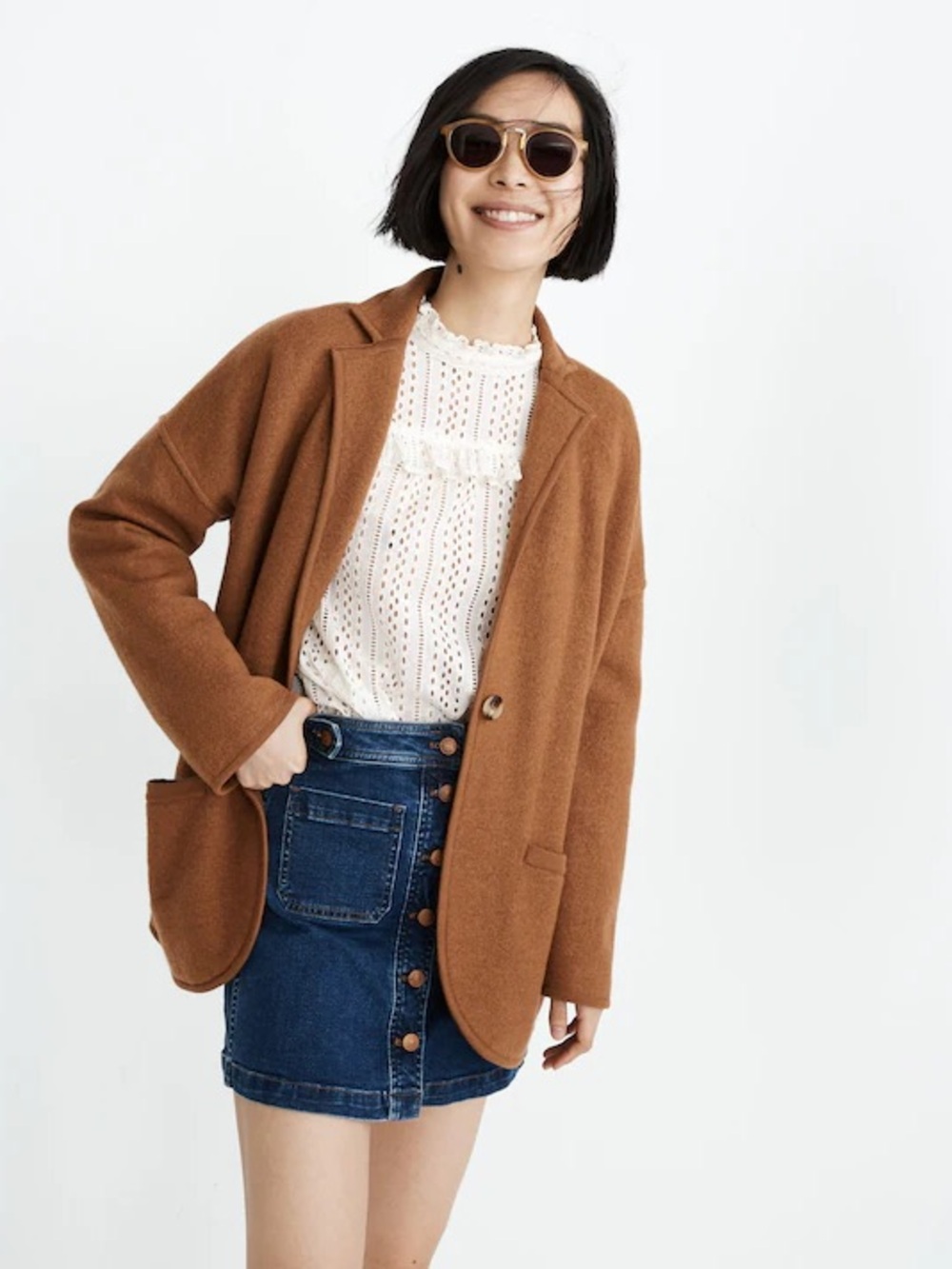 Madewell‎ Seville Sweater Blazer 100% Merino Wool Oversized Camel Coat MD